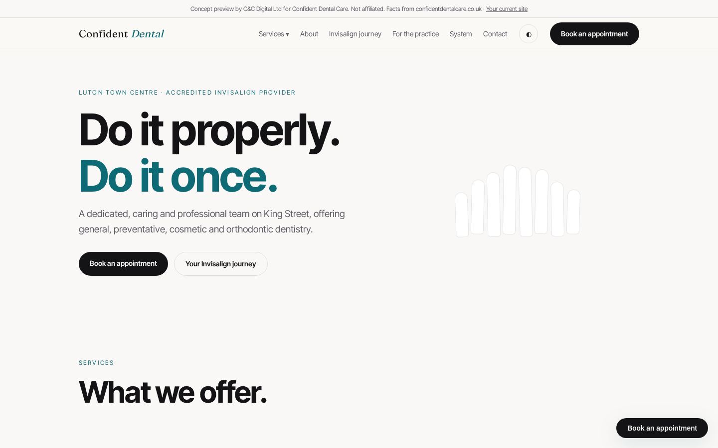 Confident Dental concept homepage