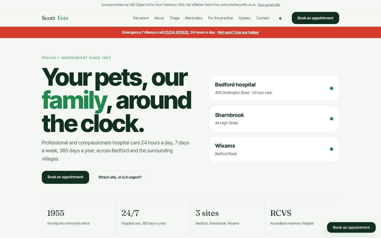 Scott Vets concept homepage