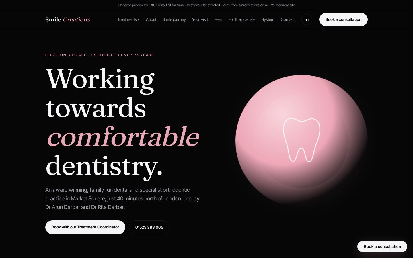 Smile Creations concept homepage