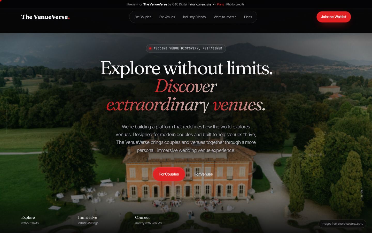 The Venue Verse concept homepage
